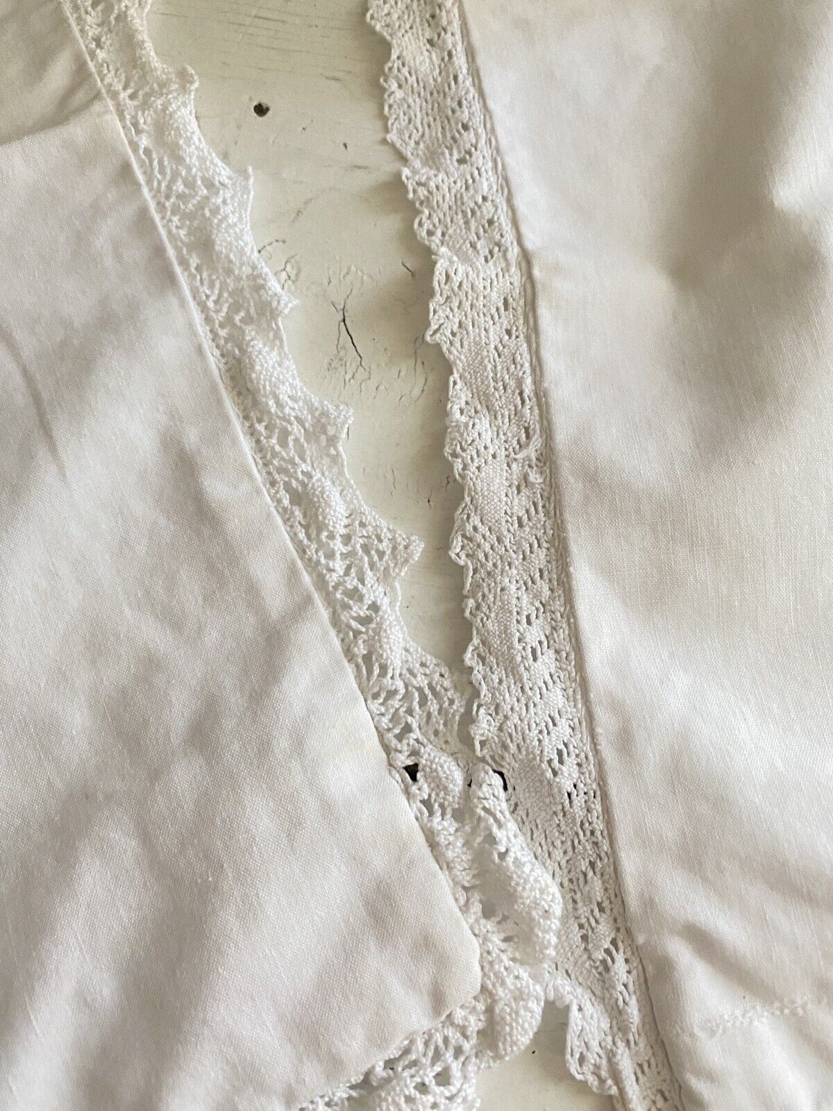 Antique French PAIR small  linen PILLOW SHAM LACE c1900