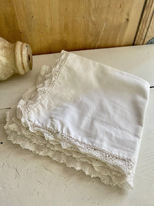 Antique French PAIR small  linen PILLOW SHAM LACE c1900