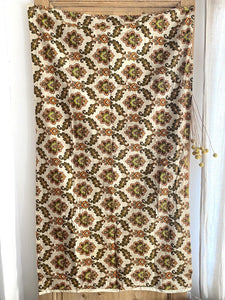 Vintage French FLORAL cotton CURTAIN INDIENNES green tones c1950