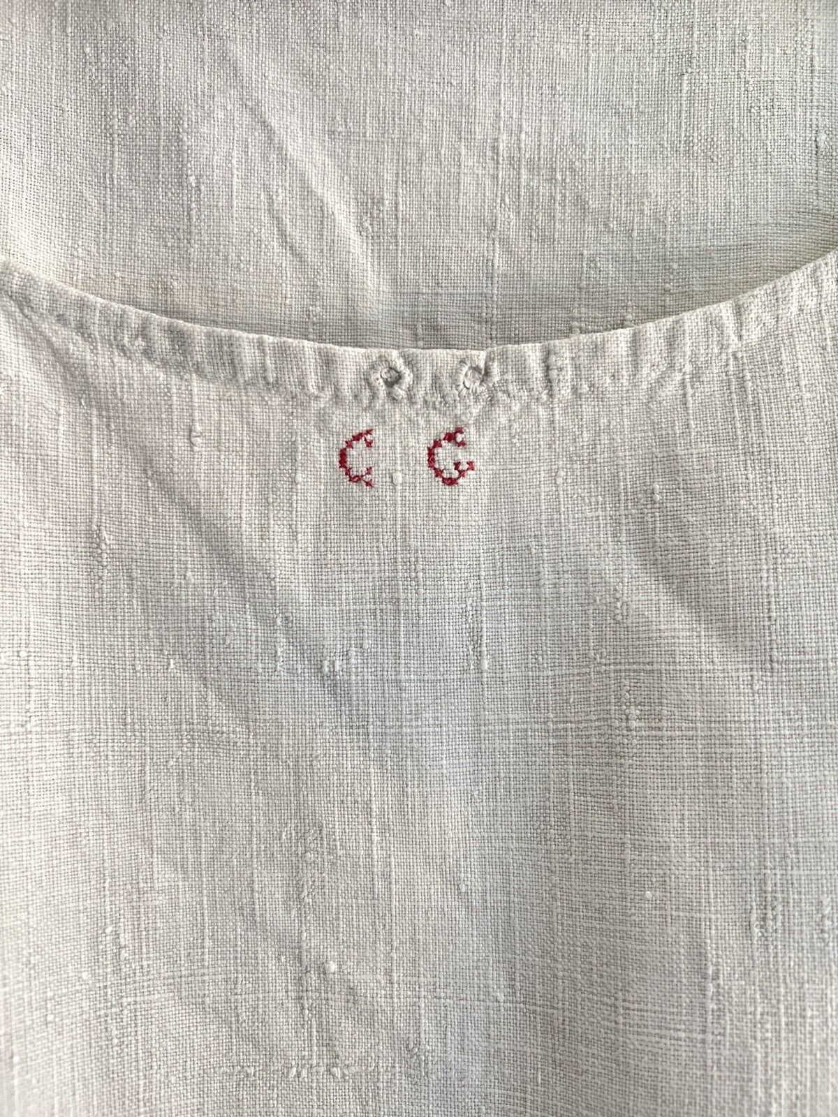 Antique French PRIMITIVE pure FLOPPY LINEN nightshirt c1830