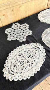 BUNDLE #2 4 LARGE vintage French FILET LACE DOILIES napperon CRAFT c1930