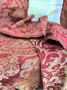 BUNDLE #3 antique CUT DAMASK SILK fabric lot CRAFT arabesques c1900