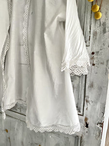 Vintage French woman cotton DESHABILLE lace trim TORN c1930