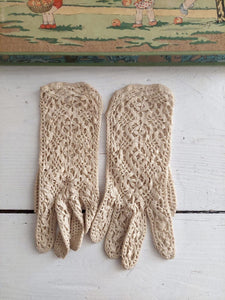 Antique VICTORIAN EDWARDIAN French crocheted cotton GLOVES  LACE c1880