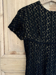 Vintage French BLACK floral LACE DRESS c1960