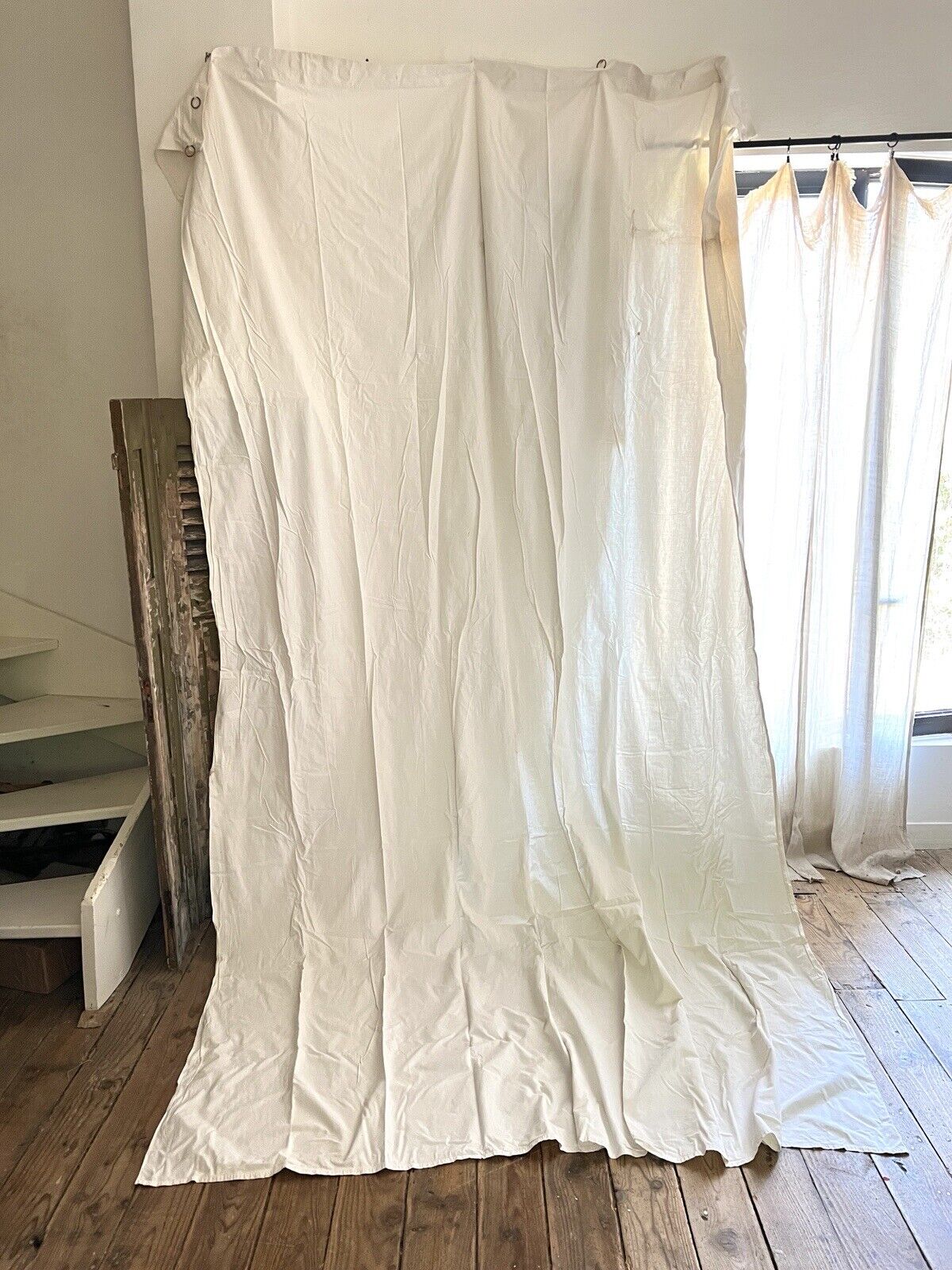 Rare antique French LARGE CONVENT linen cotton curtain c1900