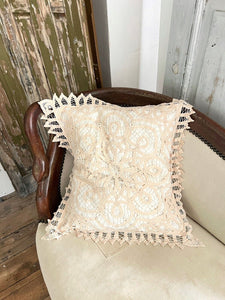 Vintage French Richelieu embroidery PILLOW COVER ivory tone c 1950