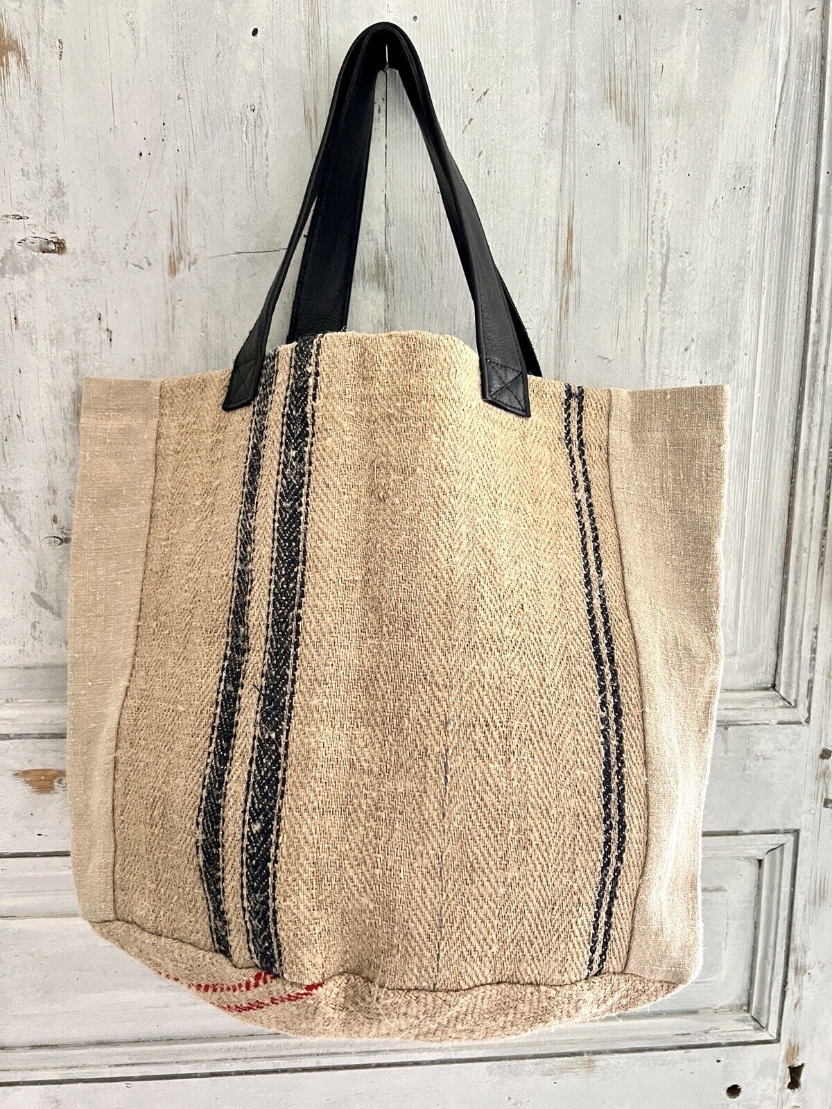 Vintage French UPCYCLED heavy  GRAIN SACK TOTE BAG  Les Toiles Blanches design