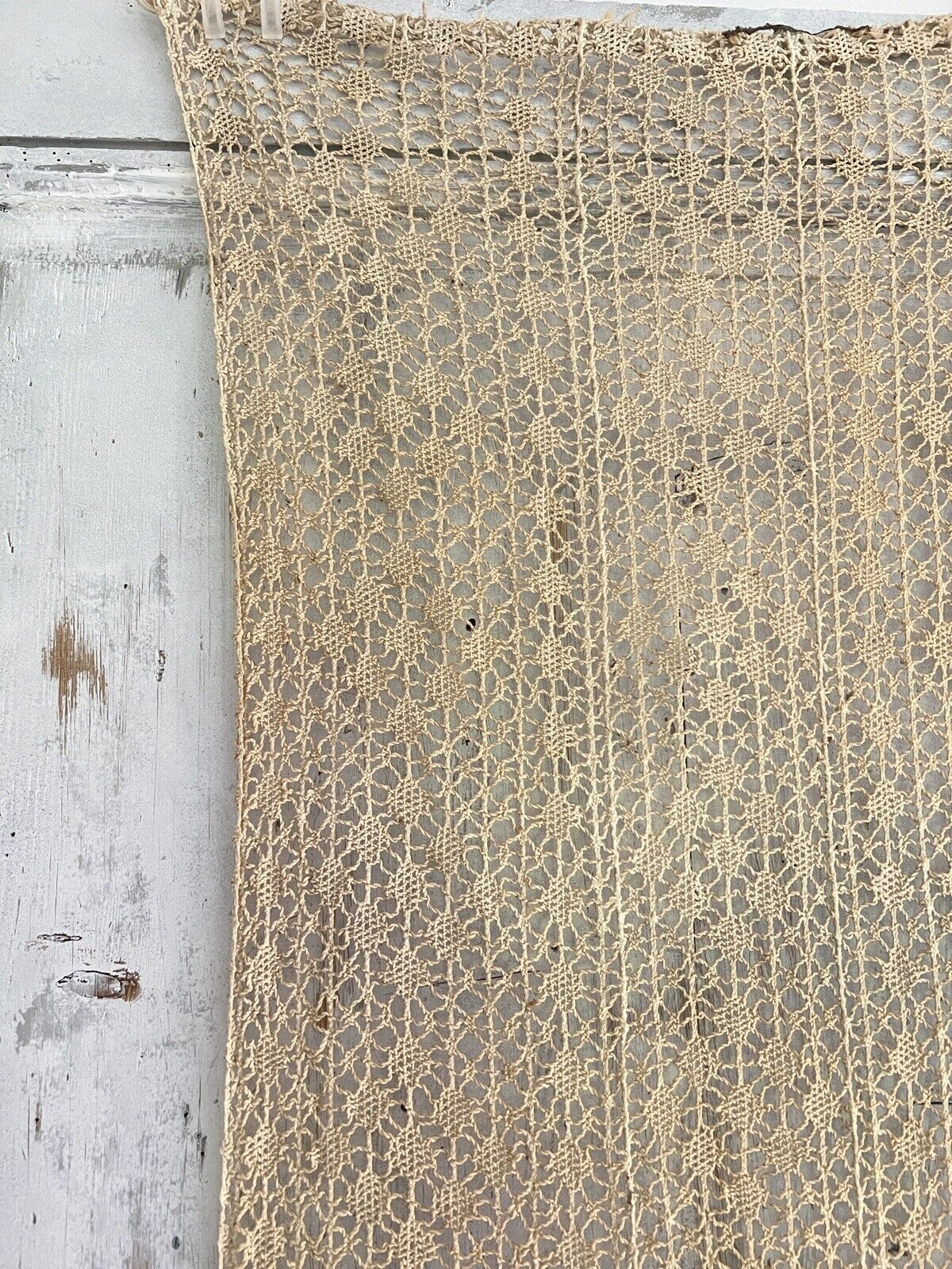 Art Deco French FILET LACE cotton CURTAIN golden tones c1920