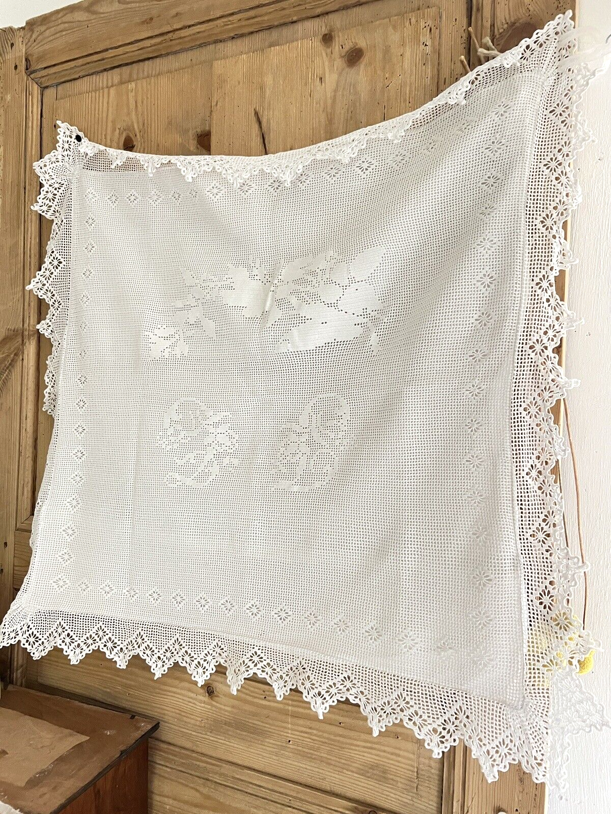 Antique French EMBROIDERED PAIR linen PILLOW SHAM FILET LACE LB mono c1900