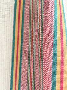 Vintage French Provencal long cotton STRIPED DOOR CURTAIN fringes c1950