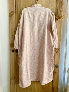 Vintage LONG NIGHTSHIRT faded pink floral FLANNEL COTTON c1930