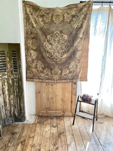 Antique French FLORAL cotton WALL HANGING tapestry ARABESQUES medaillon c1900