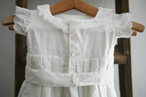 Vintage French CHRISTENING dress cotton GROS GRAIN lace c1950