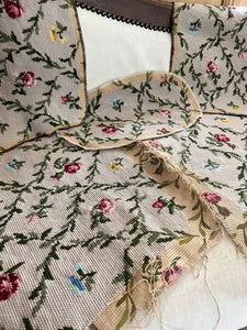 Vintage French PAIR TAPESTRY cotton chair covers floral bouquets c1950