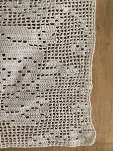 Vintage French filet lace DOILY cotton PANEL napperon c1950