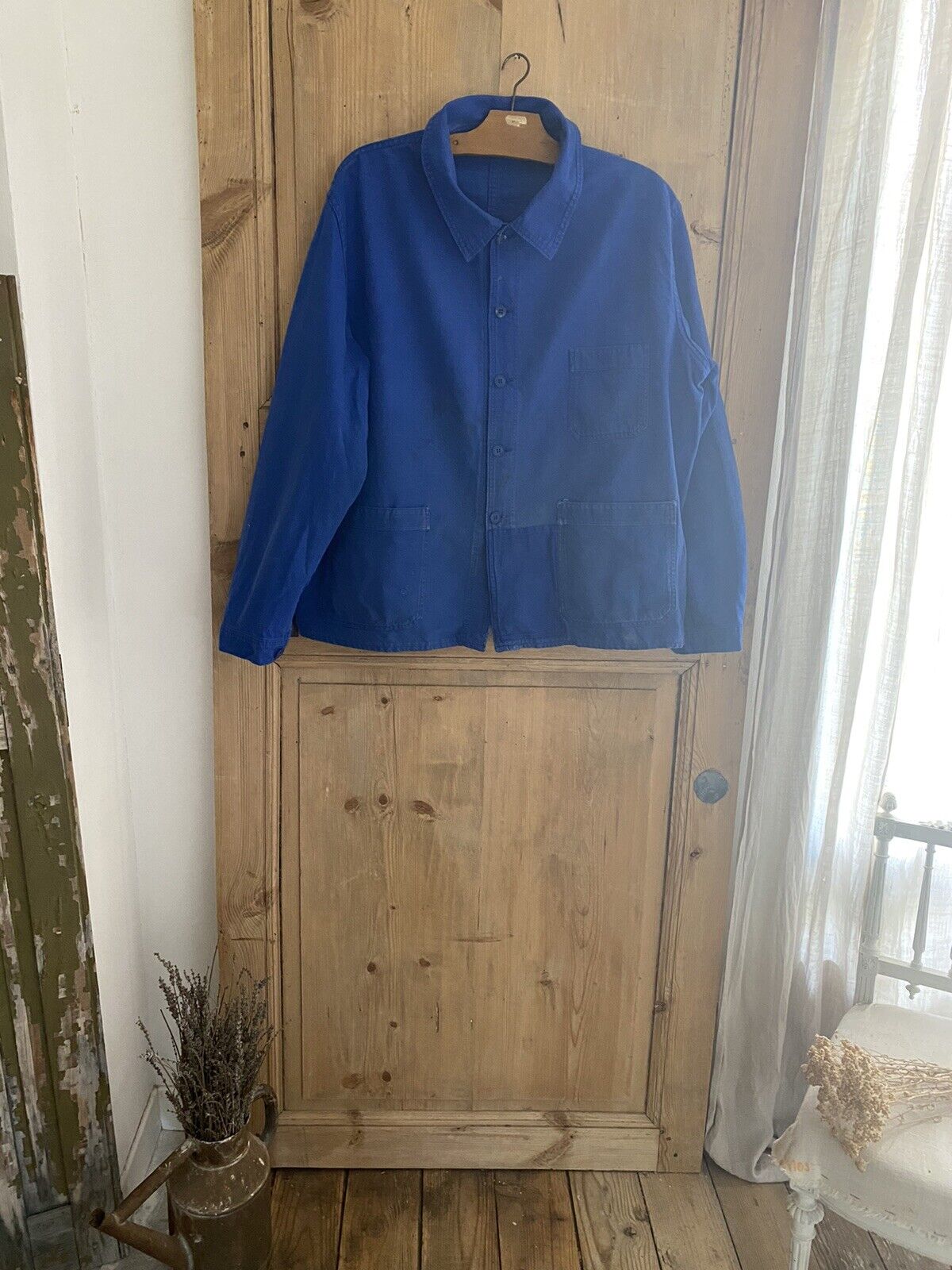 Vintage French BLEU DE TRAVAIL jacket WORK WEAR  faded INDIGO BLUE PATCHED c1930