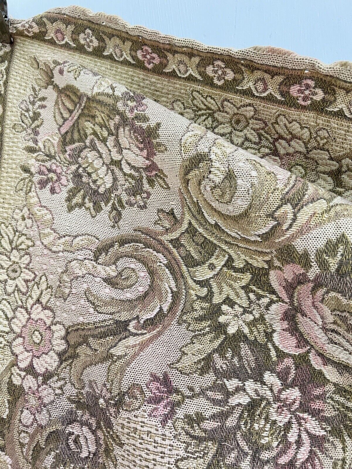 Antique French FLORAL cotton WALL HANGING tapestry ARABESQUES medaillon c1900