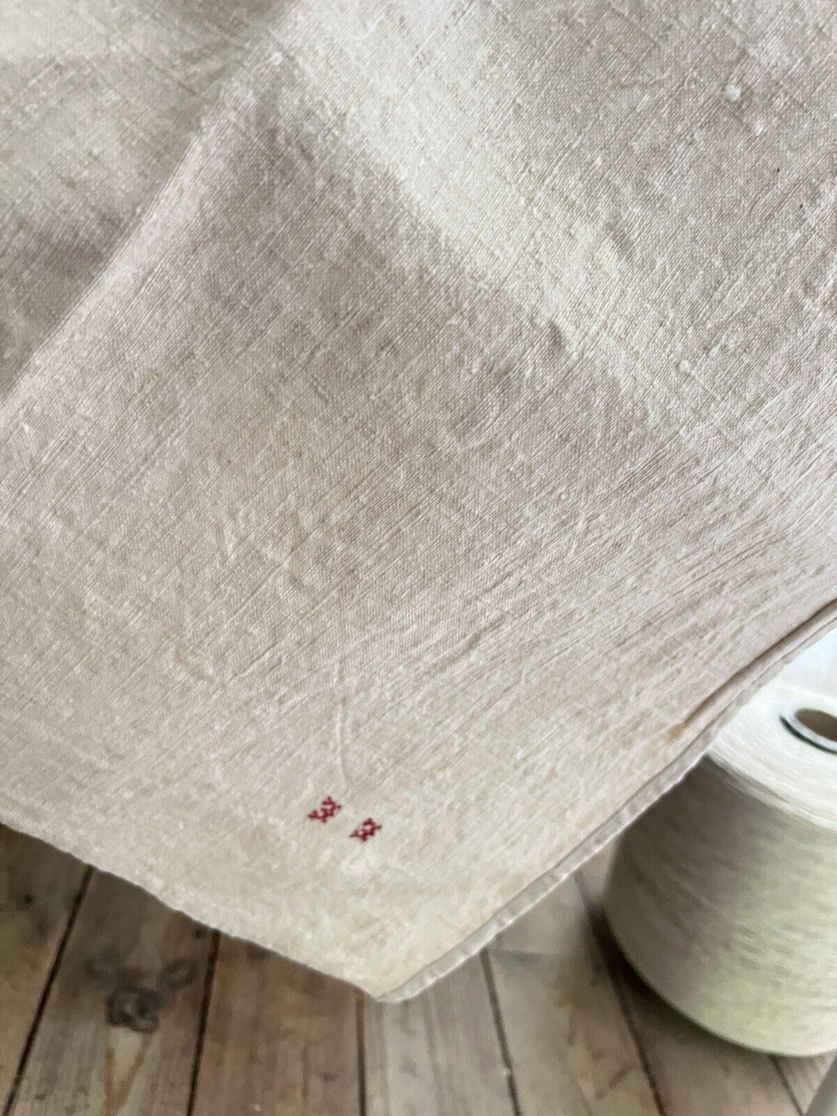 PRIMITIVE UNUSED French HOMESPUN LINEN sheet EE m  CENTRAL SEAM c1830