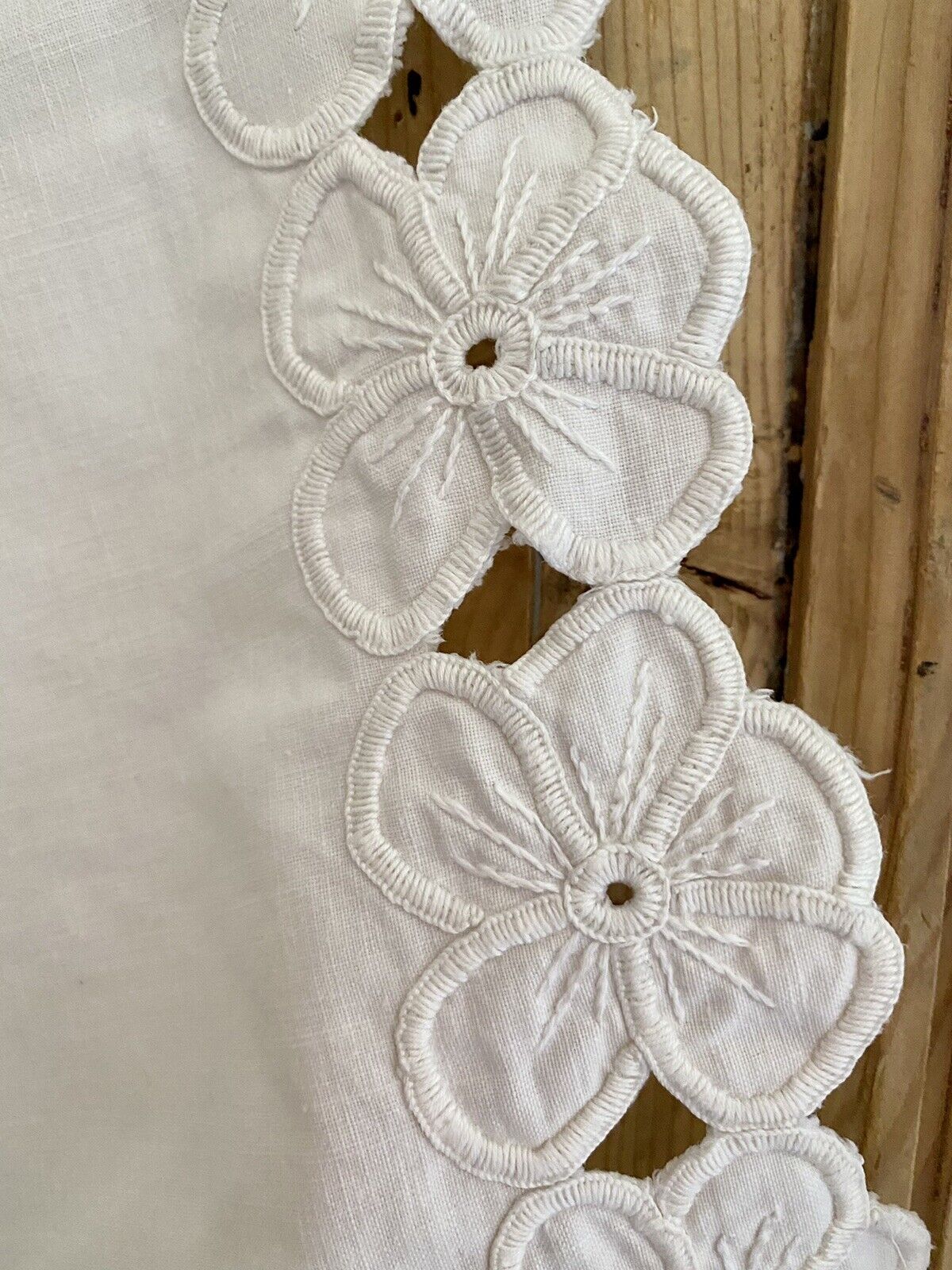 Vintage French MANTELPIECE COVER linen cotton curtain SHELF COVER lace c1930