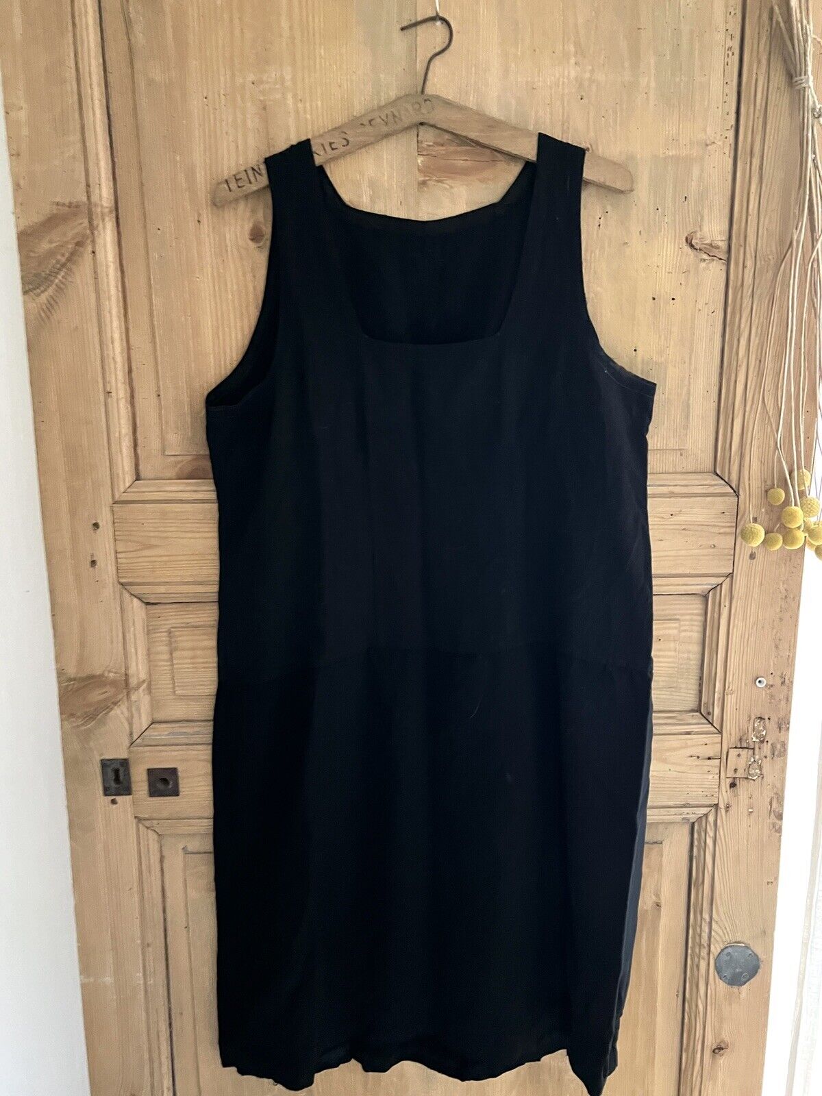 Vintage French PEASANT woman rayonne BLACK DRESS sleeveless c1950