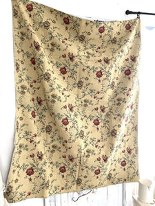 Vintage French HEAVY BOTANIC JACQUARD linen fabric ROSES panel UPHOLSTERY c1940