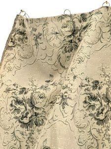 Antique French long DAMASK cotton FLORAL GREY beige CURTAIN drape c1910