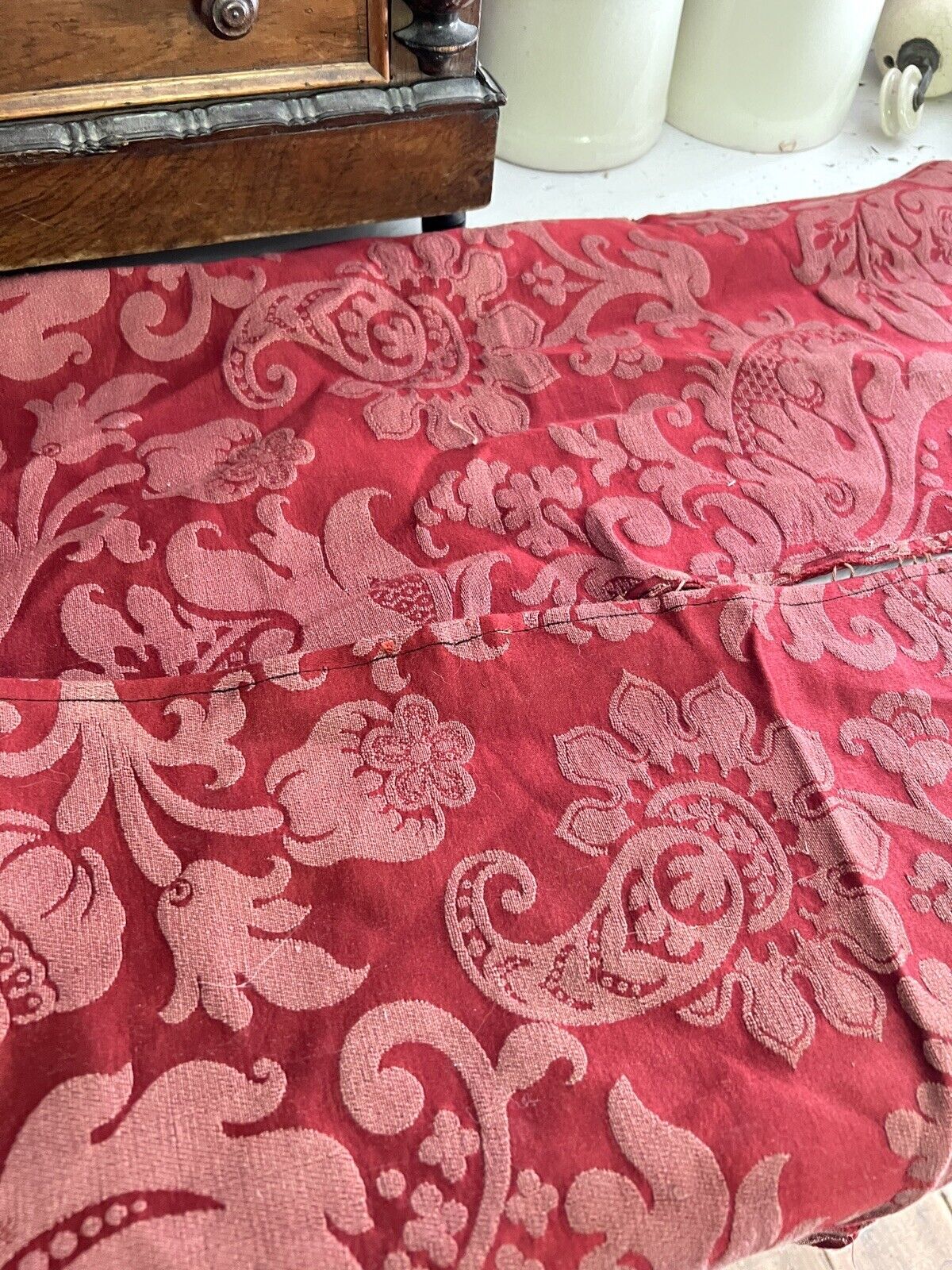 BUNDLE #2 antique CUT DAMASK SILK fabric lot CRAFT arabesques c1900