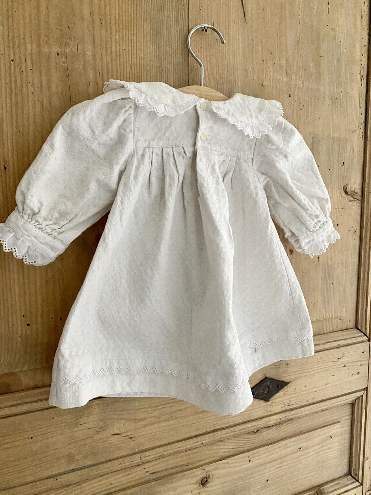 Vintage French BABY dress FRILL COLLAR PIQUE cotton DOLL c1950