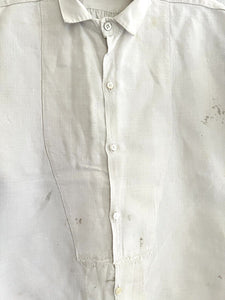 Rare antique French SHORT man front bib WORK WEAR COTTON pintucks SHIRT  c1880