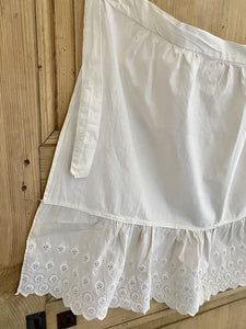 Vintage French service APRON work wear cotton BRODERIE ANGLAISE c1950