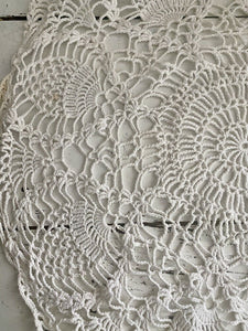 SET 3 round French HEAVY cotton FILET LACE DOILIES mat c1950