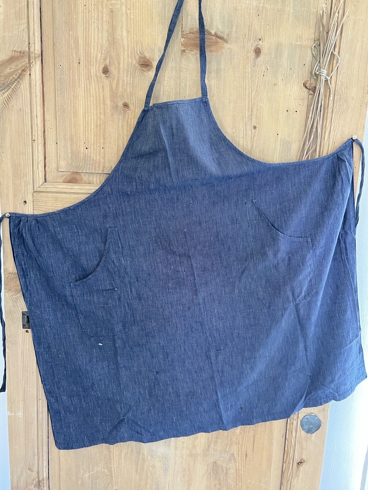 Antique French INDIGO WORK WEAR APRON LINEN COTTON chambray c1900