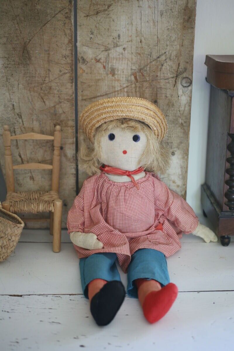 Vintage French RUSTIC handmade COUNTRY GIRL RAG DOLL c1950