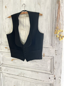 Antique Victorian French man elegant BLACK WOOL evening VEST c1880