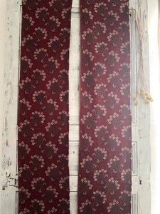 Pair antique French FLORAL JACQUARD CURTAINS cramoisi RED c1900