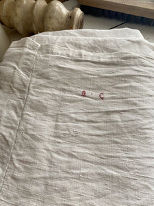 PRIMITIVE large French HOMESPUN LINEN central seam AC mono WASHED c1850