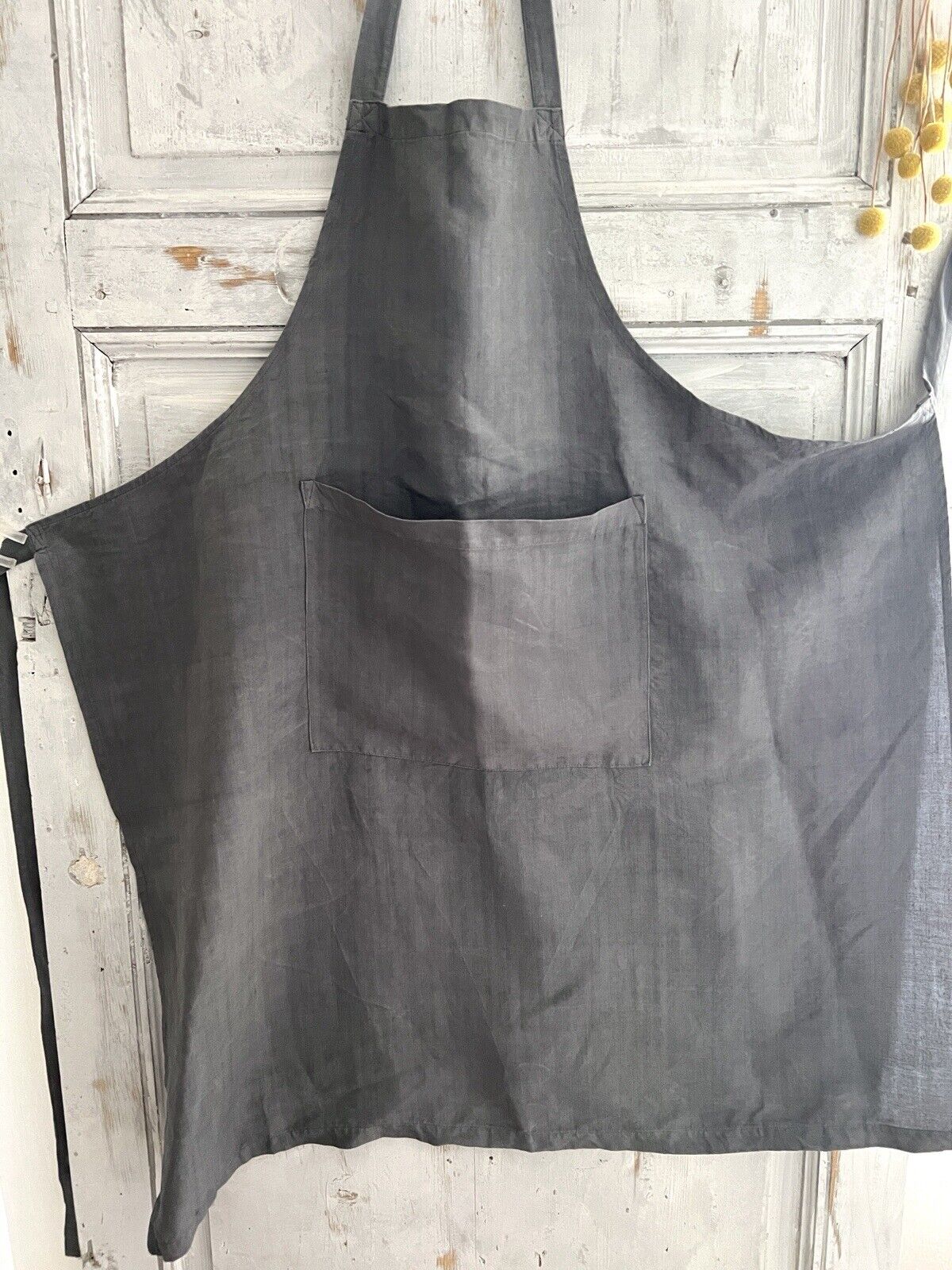 French UPCYCLED GRAY dye antique linen WORK WEAR APRON Les Toiles Blanches