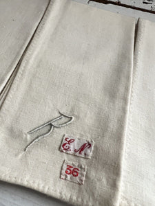 Set of 6 antique French  LINEN COTTON blend HANDKERCHIEF R mono c1900