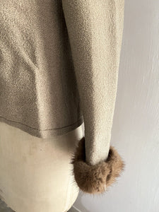 Vintage French woman beige wool spencer JACKET MINK FUR collar c1950