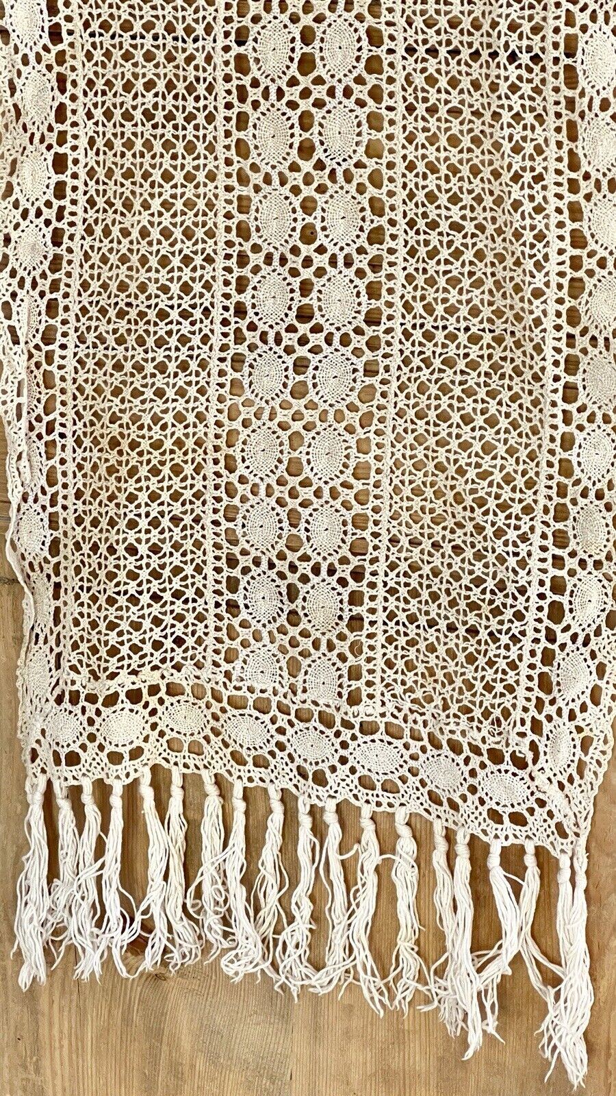 Antique French FILET LACE cotton CURTAIN c1920