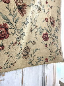 Vintage French HEAVY BOTANIC JACQUARD linen fabric ROSES panel UPHOLSTERY c1940