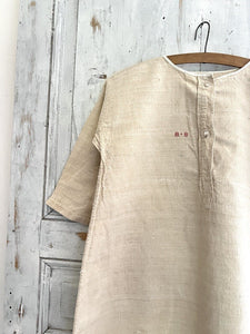 Rare PRIMITIVE unused French heavy oatmeal LINEN nightshirt MB mono c1820