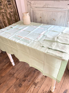 Art Deco SET French FIL OF LINEN TABLECLOTH 11 NAPKINS pale green GP m c1930