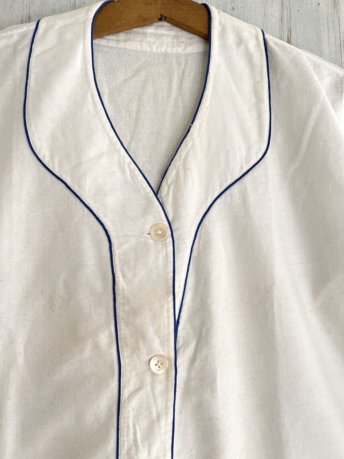 Antique French MAN brushed cotton NIGHTSHIRT blue liseret 1900