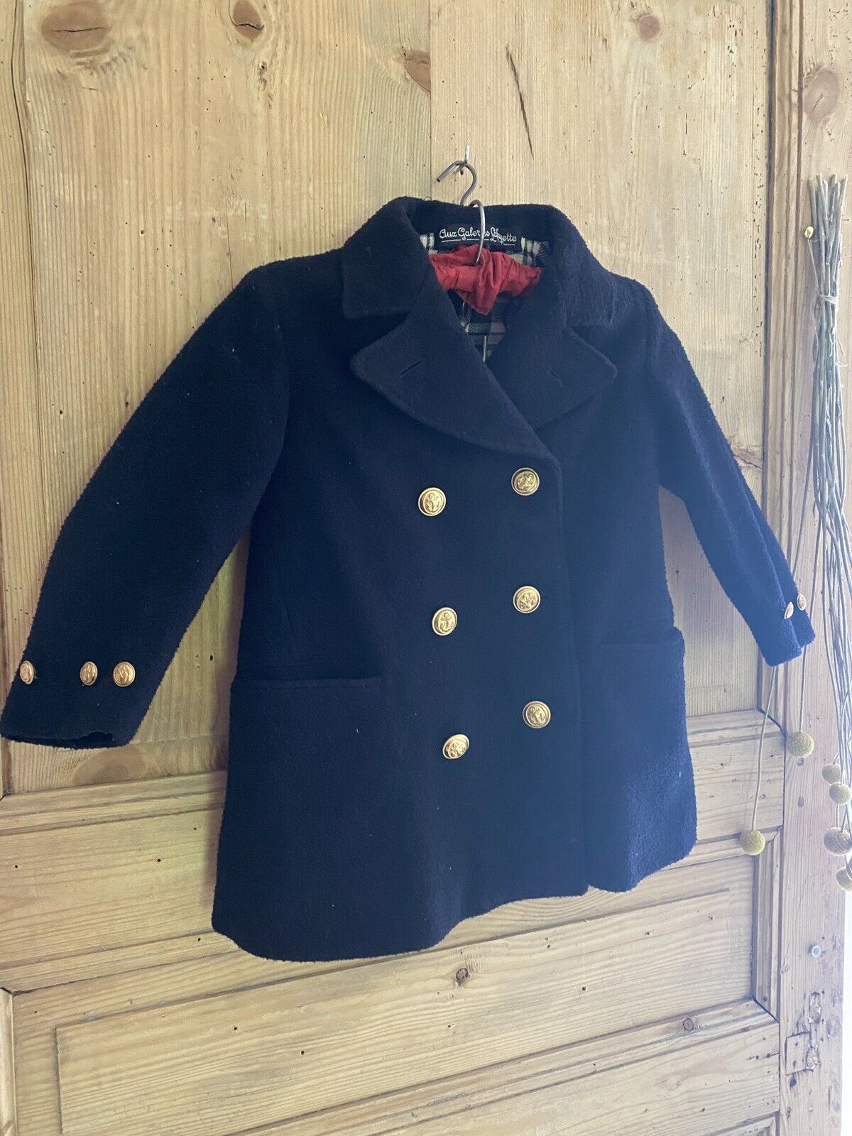 Vintage French DEADSTOCK child SAILOR COAT wool Galeries Lafayette Paris c1950