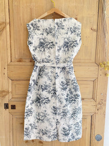 Vintage French cotton FLORAL BLUE DRESS belted c1950