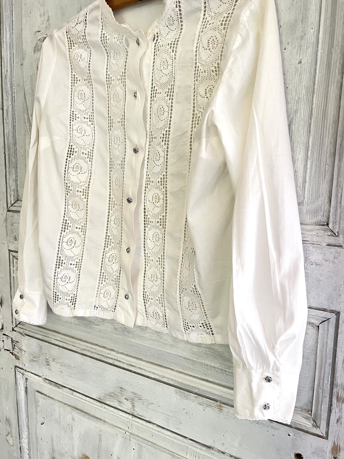 Vintage French woman cotton FILET LACE BLOUSE c1930