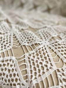 Vintage French FILET LACE textile TABLECLOTH bedspread c1930