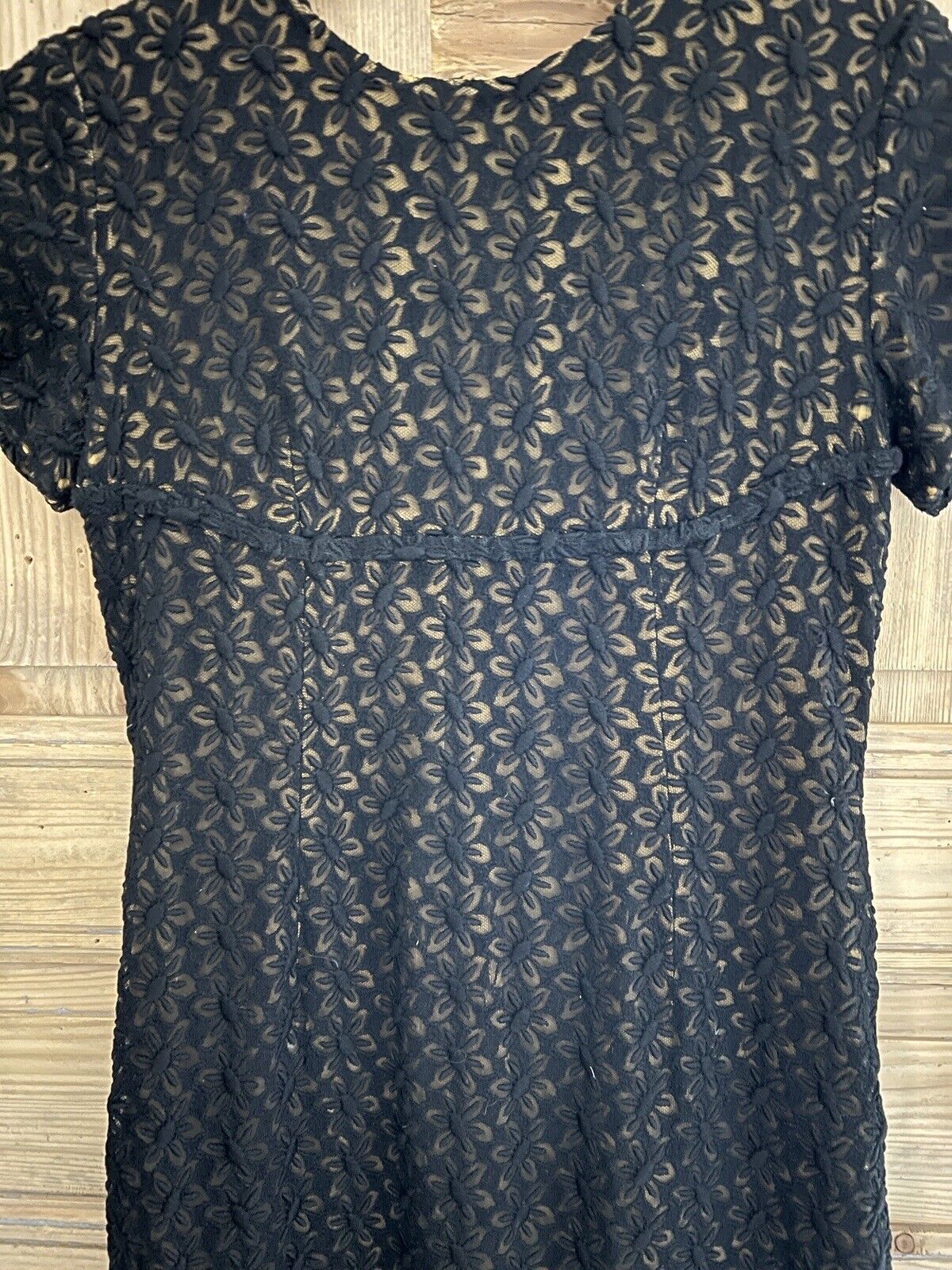 Vintage French BLACK floral LACE DRESS c1960